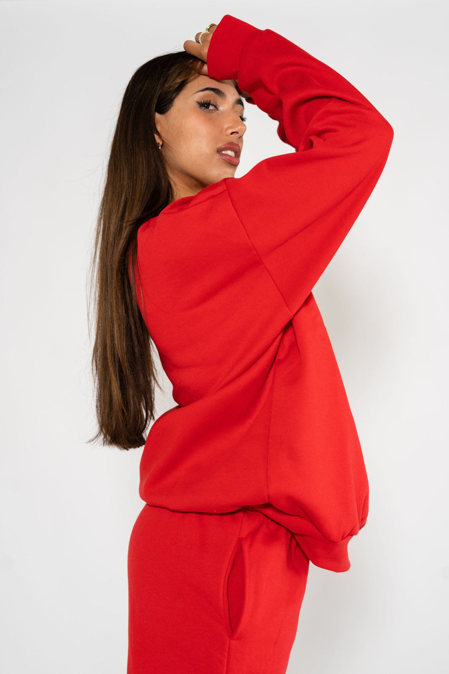 Red Embroidered Boxy Oversized Crew