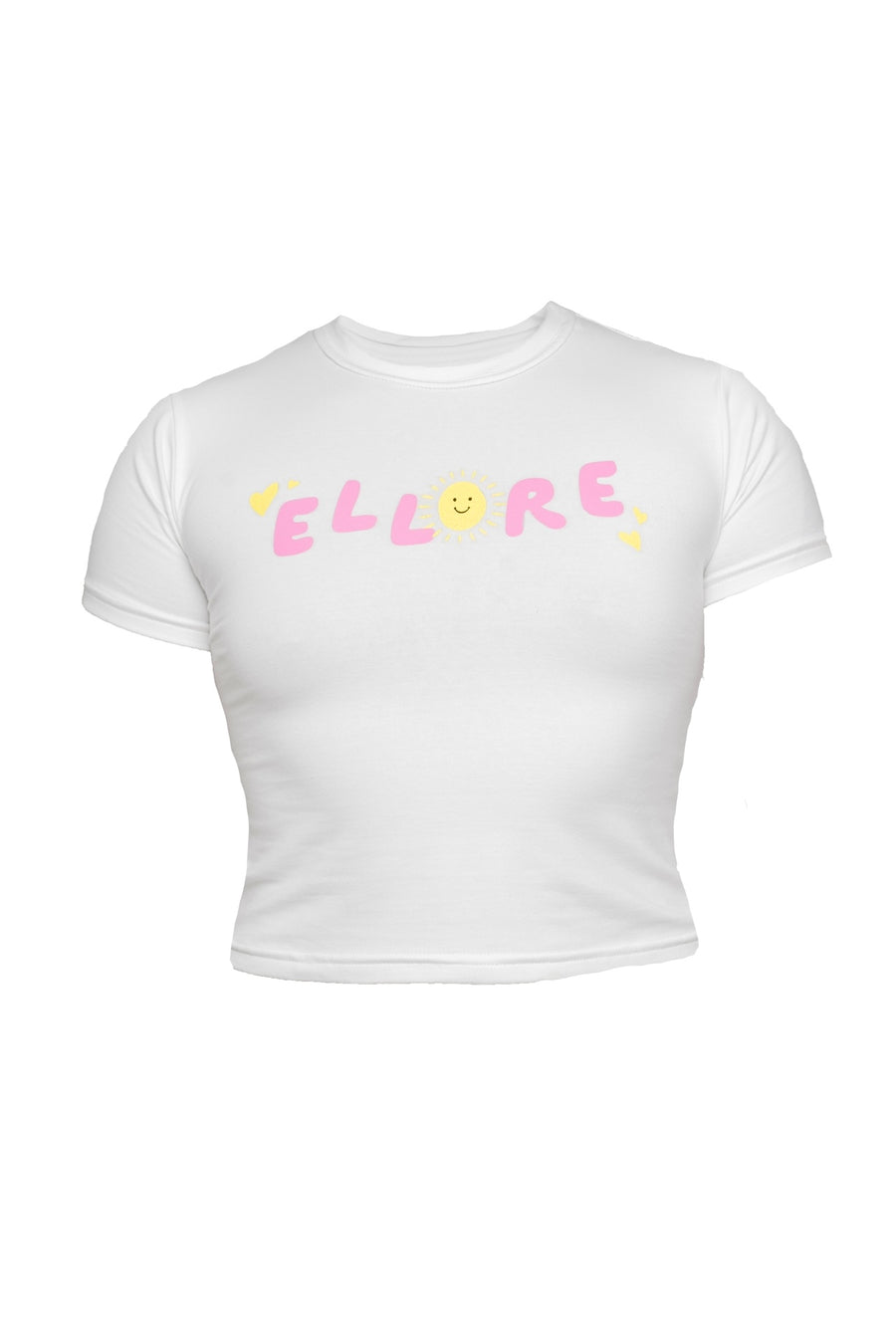 White w Pink Baby Tee