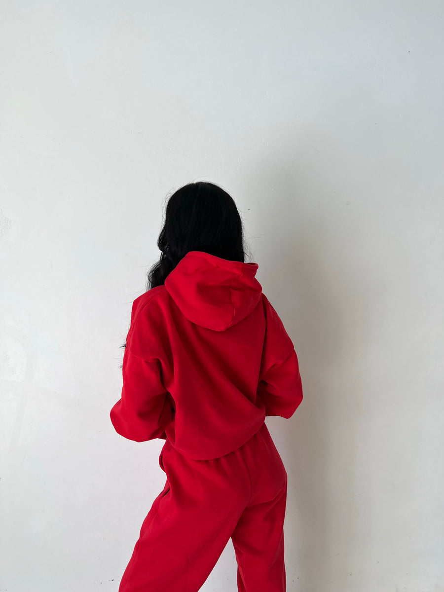 Red Embroidered Oversized Hood