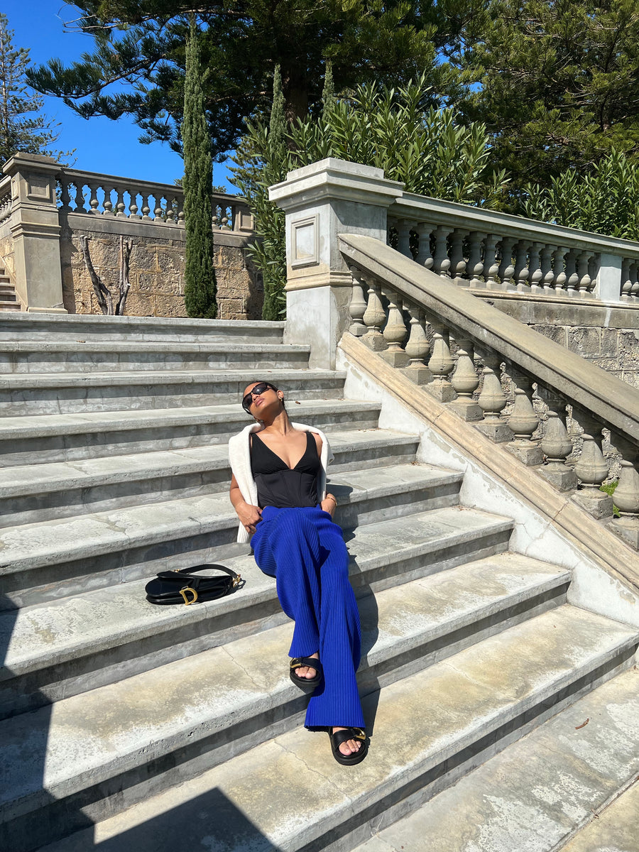 Blue Ribbed Pant