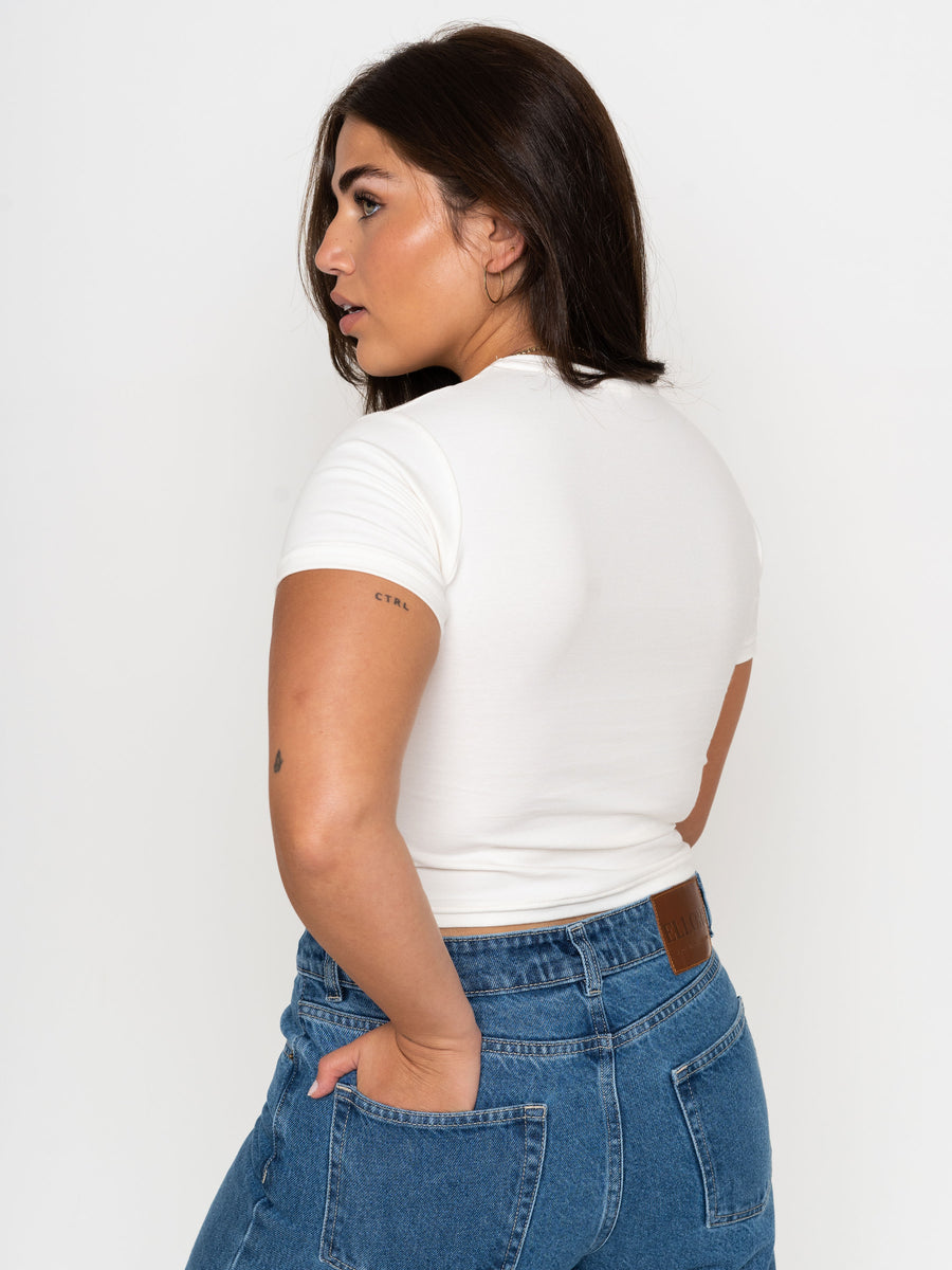 White w Pink Baby Tee
